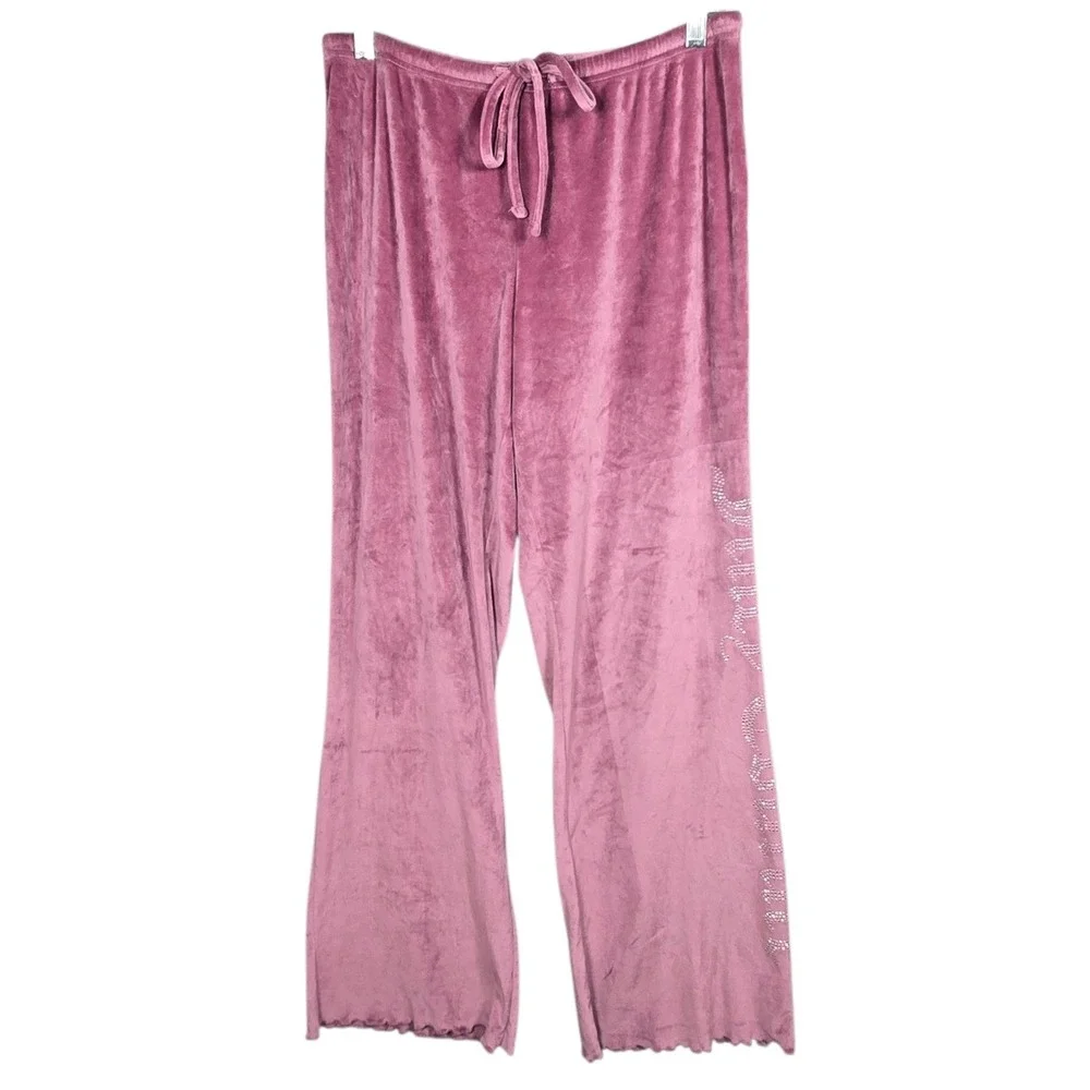 Juicy Couture Sleep Pant Womens Medium Pink Velour Rhinestone Logo Pajama Lounge
